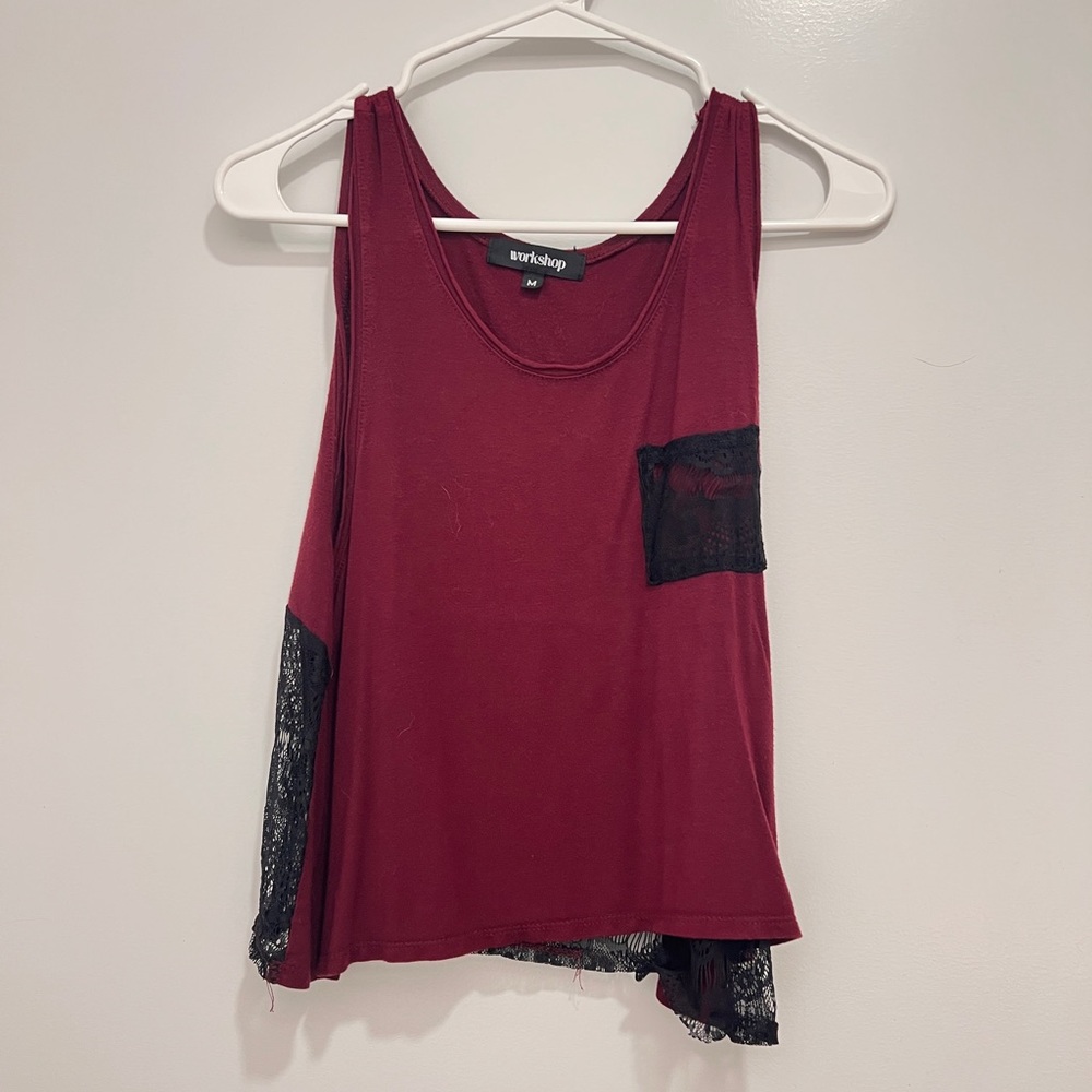 Maroon sleeveless top with exposed back design